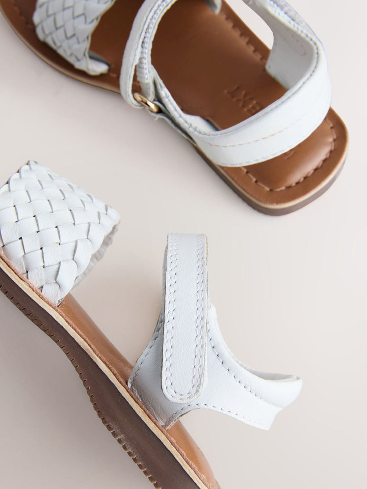White Standard Fit (F) Leather Twist Sandals with Touch Fastening