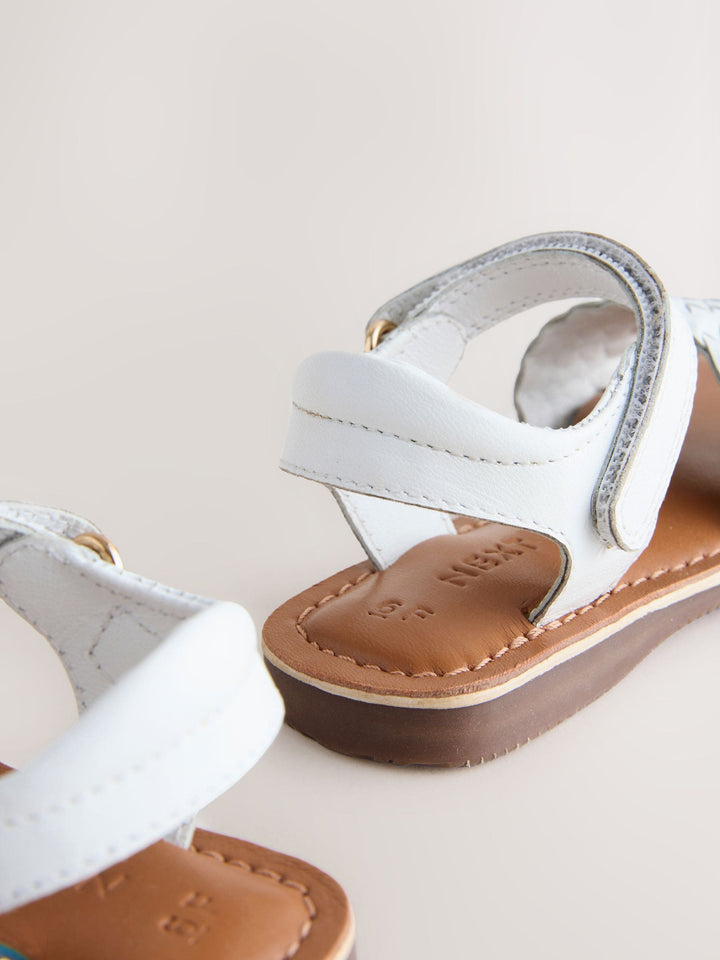 White Standard Fit (F) Leather Twist Sandals with Touch Fastening