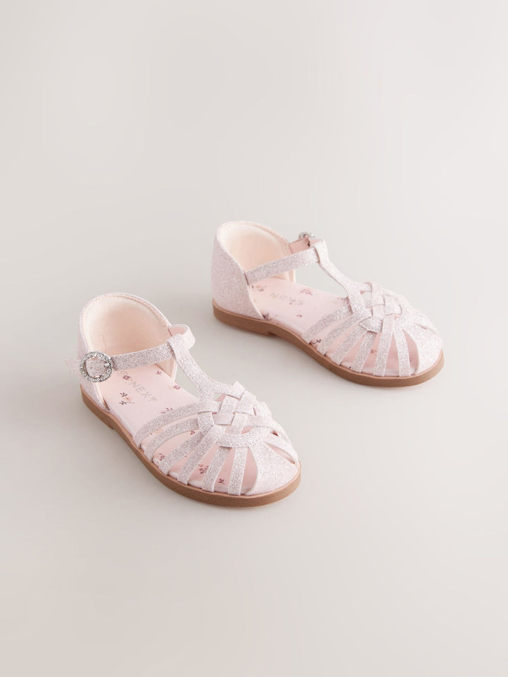 Pink Glitter Wide Fit (G) Fisherman Heart Occasion Sandals