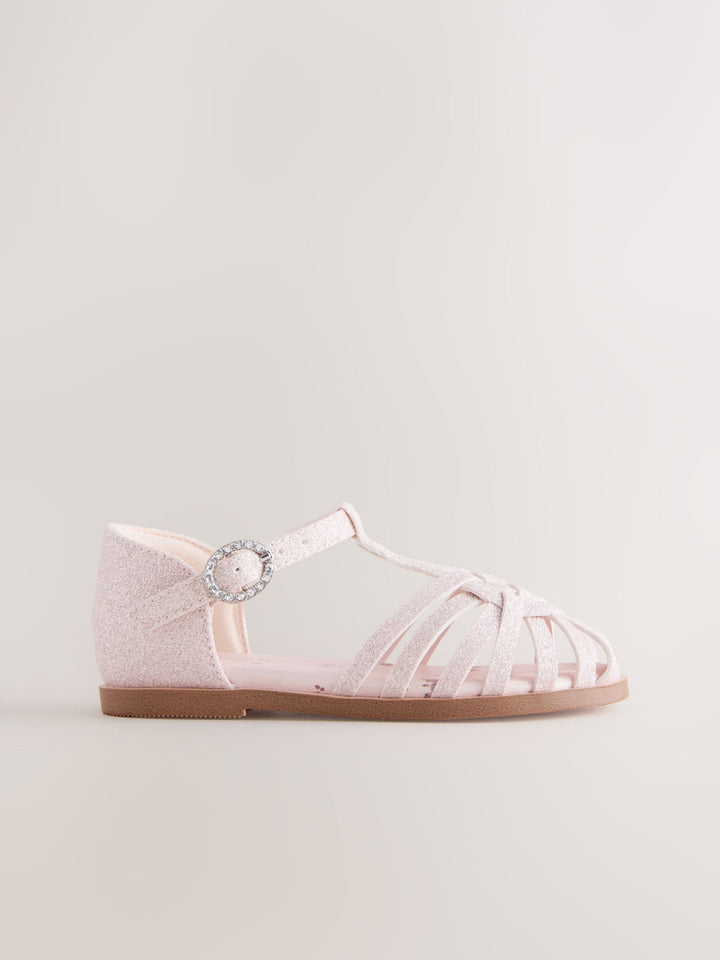 Pink Glitter Wide Fit (G) Fisherman Heart Occasion Sandals