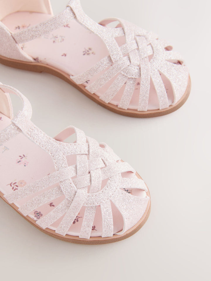 Pink Glitter Wide Fit (G) Fisherman Heart Occasion Sandals