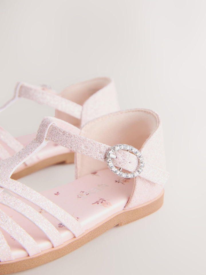 Pink Glitter Wide Fit (G) Fisherman Heart Occasion Sandals