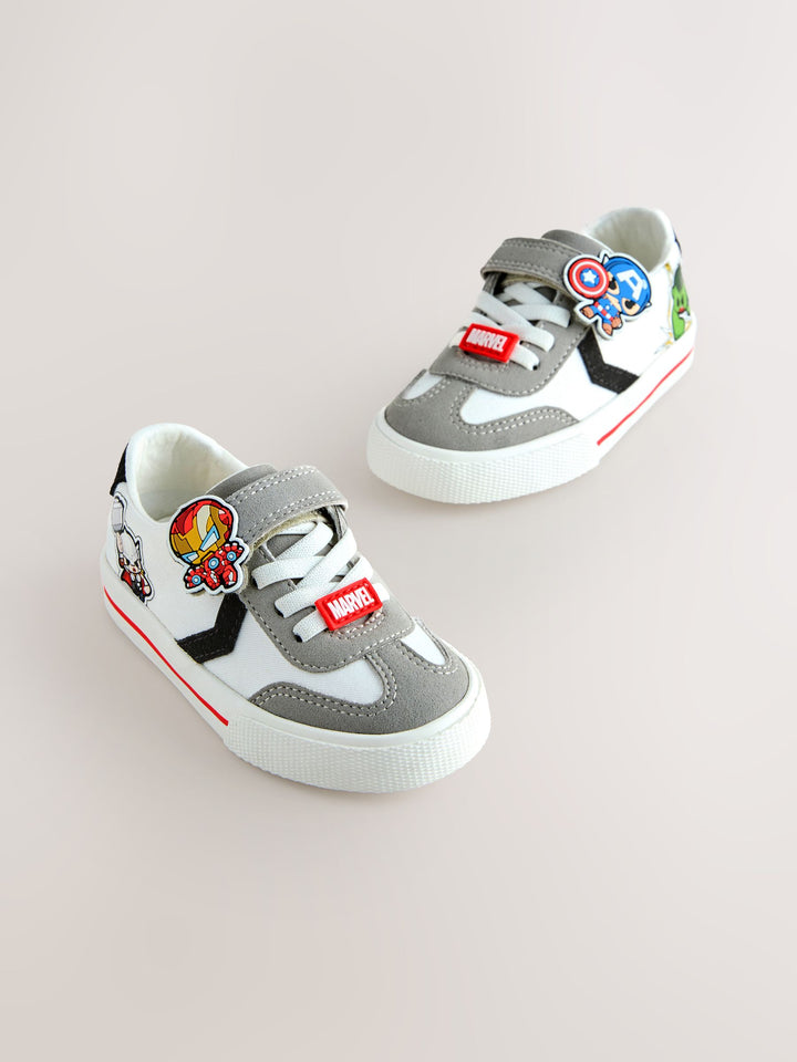White/Black Wide Fit (G) Marvel Touch Fastening Elastic Lace Trainers