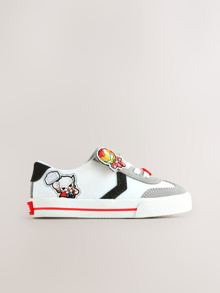 White/Black Wide Fit (G) Marvel Touch Fastening Elastic Lace Trainers