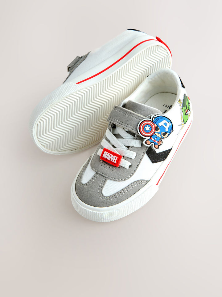 White/Black Wide Fit (G) Marvel Touch Fastening Elastic Lace Trainers