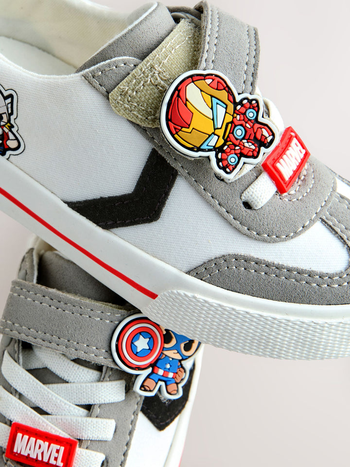 White/Black Wide Fit (G) Marvel Touch Fastening Elastic Lace Trainers