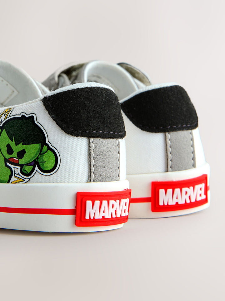 White/Black Wide Fit (G) Marvel Touch Fastening Elastic Lace Trainers