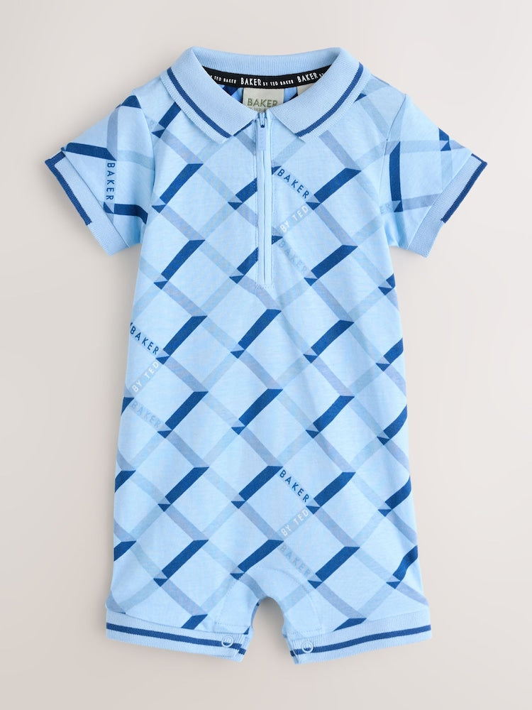 Baker by Ted Baker All Over Print Short Sleeve Blue Romper