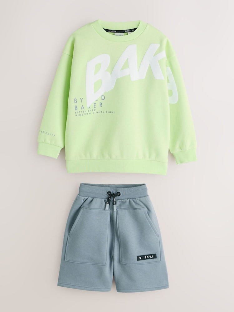 Baker by Ted Baker Lime Green/Grey Oversized Sweatshirt and Shorts Set