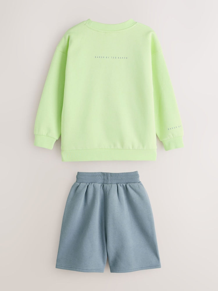 Baker by Ted Baker Lime Green/Grey Oversized Sweatshirt and Shorts Set