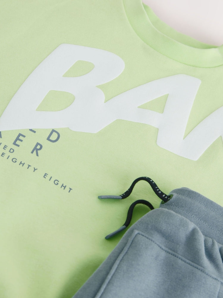 Baker by Ted Baker Lime Green/Grey Oversized Sweatshirt and Shorts Set