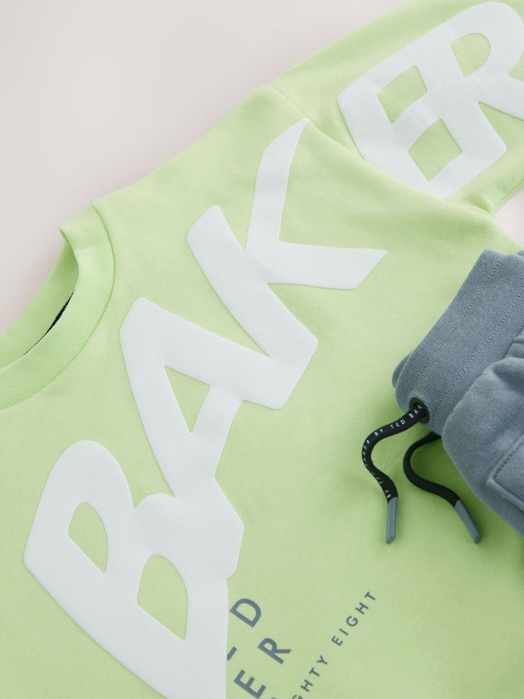Baker by Ted Baker Lime Green/Grey Oversized Sweatshirt and Shorts Set