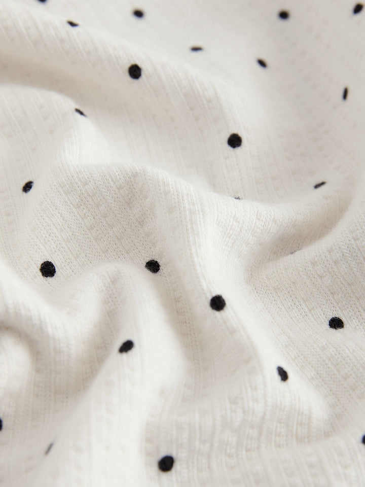 Ecru White Mono Spot Short Sleeve Frill Hem Top (3mths-7yrs)