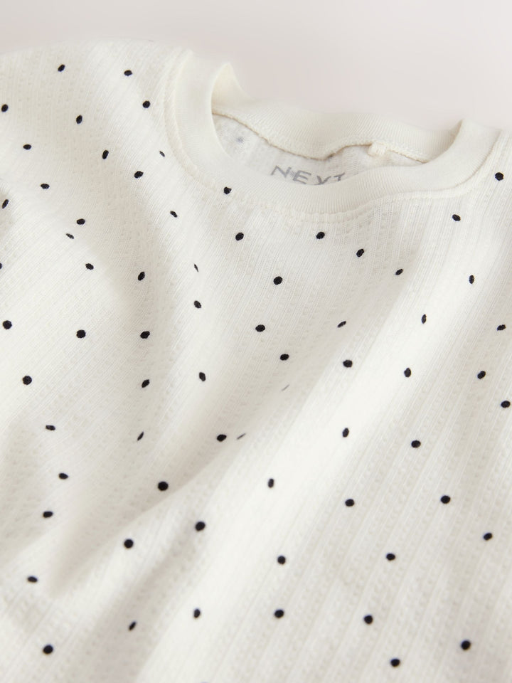 Ecru White Mono Spot Short Sleeve Frill Hem Top (3mths-7yrs)
