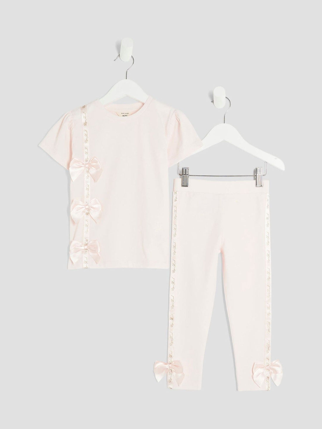 River Island Pink Girls Branded Bow T-Shirt Set