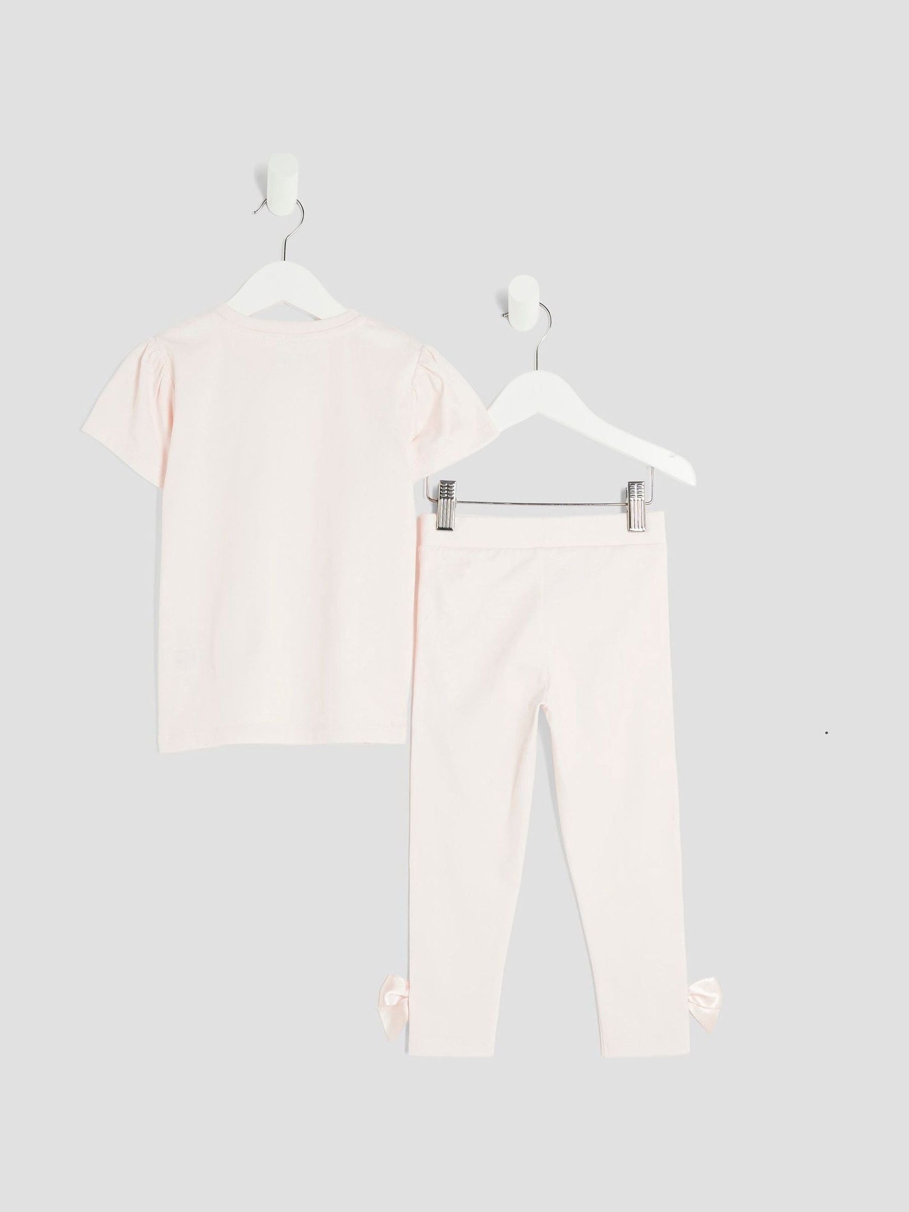 River Island Pink Girls Branded Bow T-Shirt Set