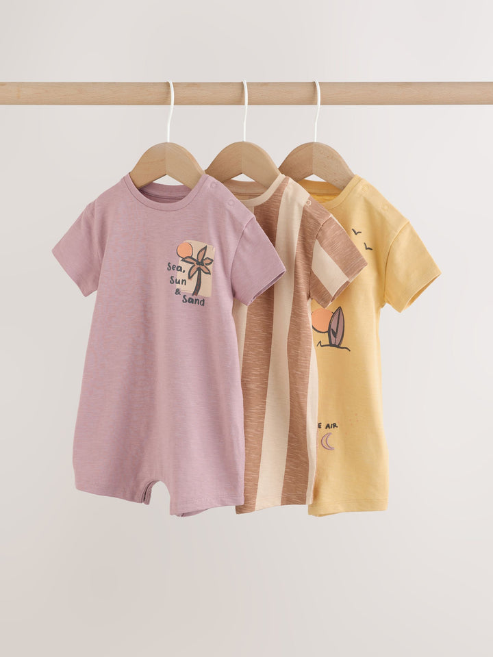 Neutral Palm Print Jersey Baby Rompers 3 Pack