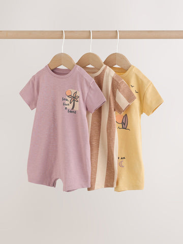 Neutral Palm Print Jersey Baby Rompers 3 Pack
