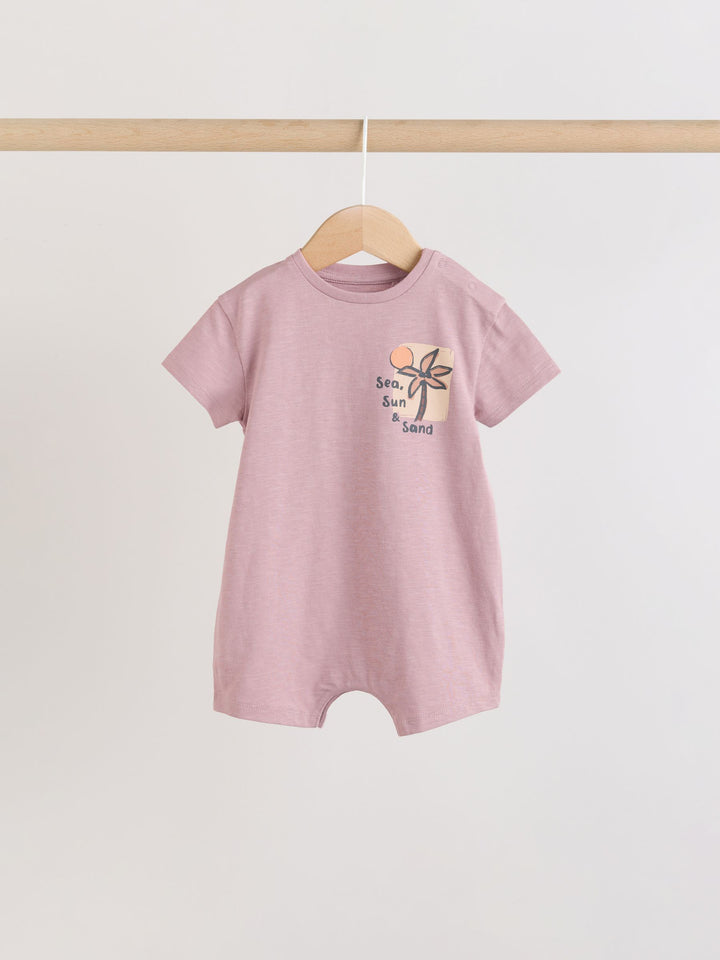Neutral Palm Print Jersey Baby Rompers 3 Pack