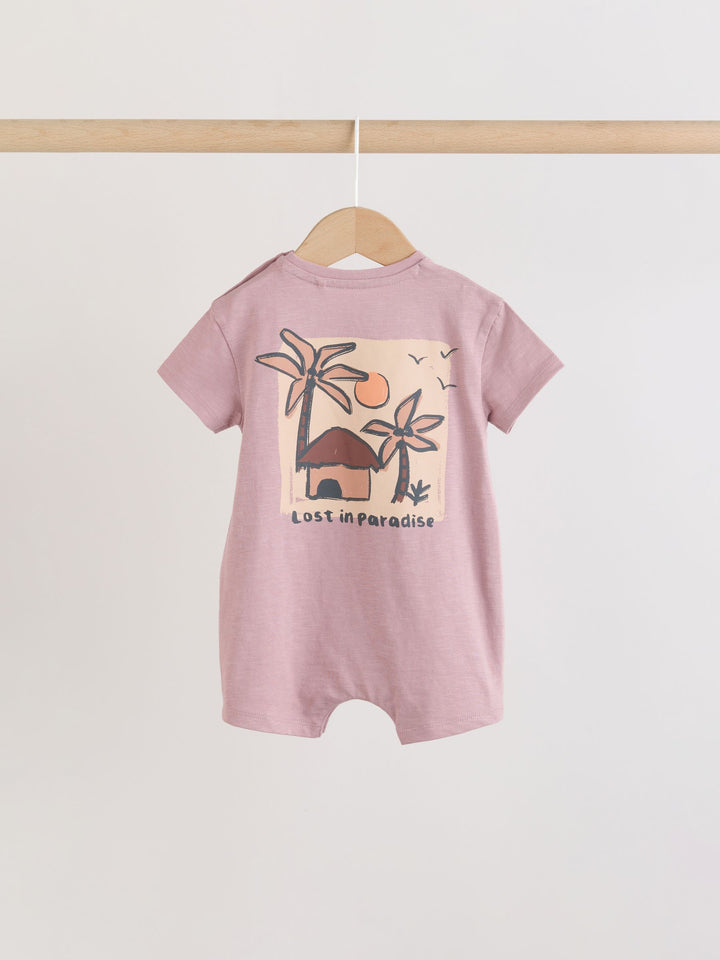 Neutral Palm Print Jersey Baby Rompers 3 Pack