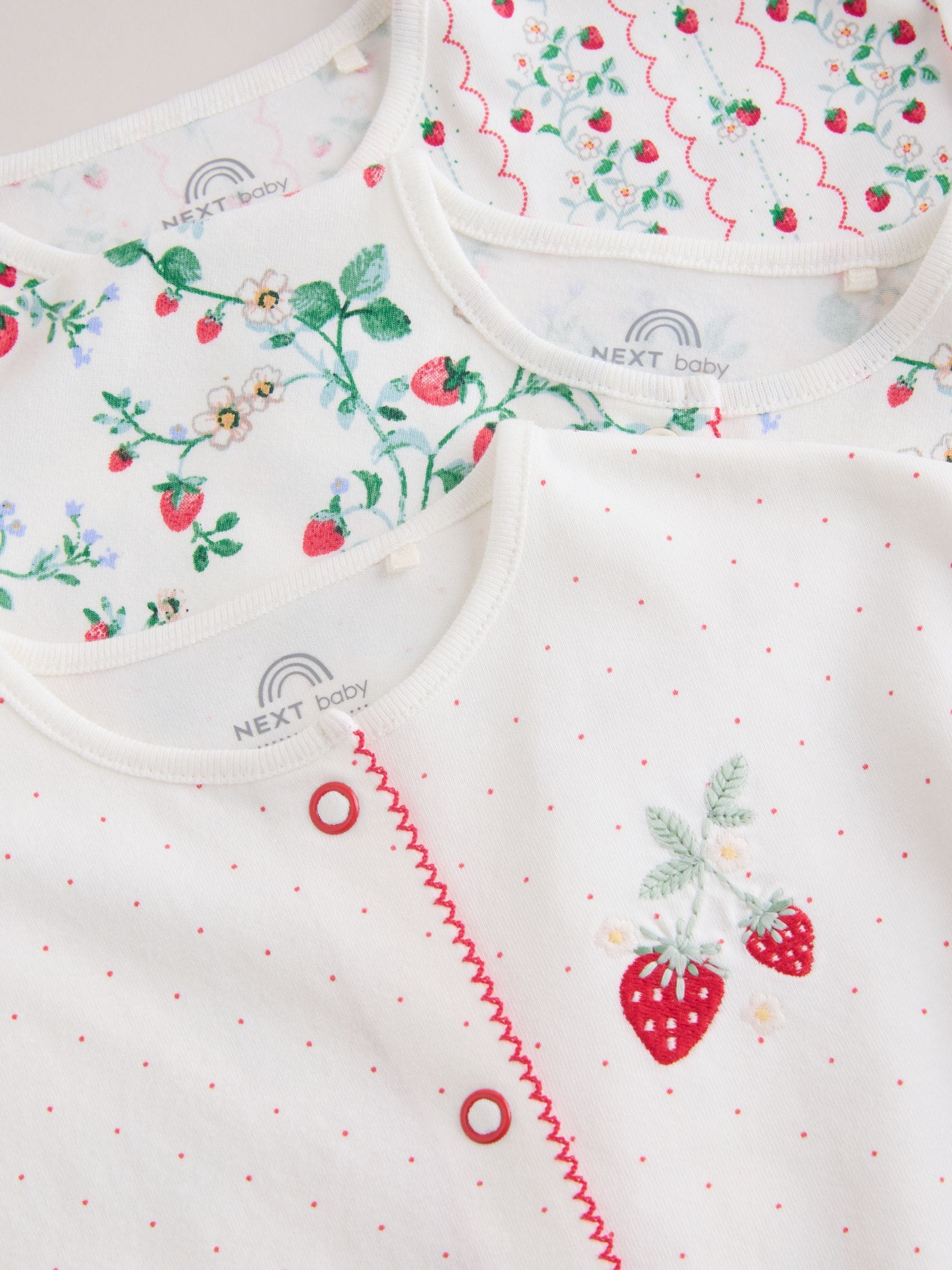 White Strawberry Printed Jersey Baby Rompers 4 Pack