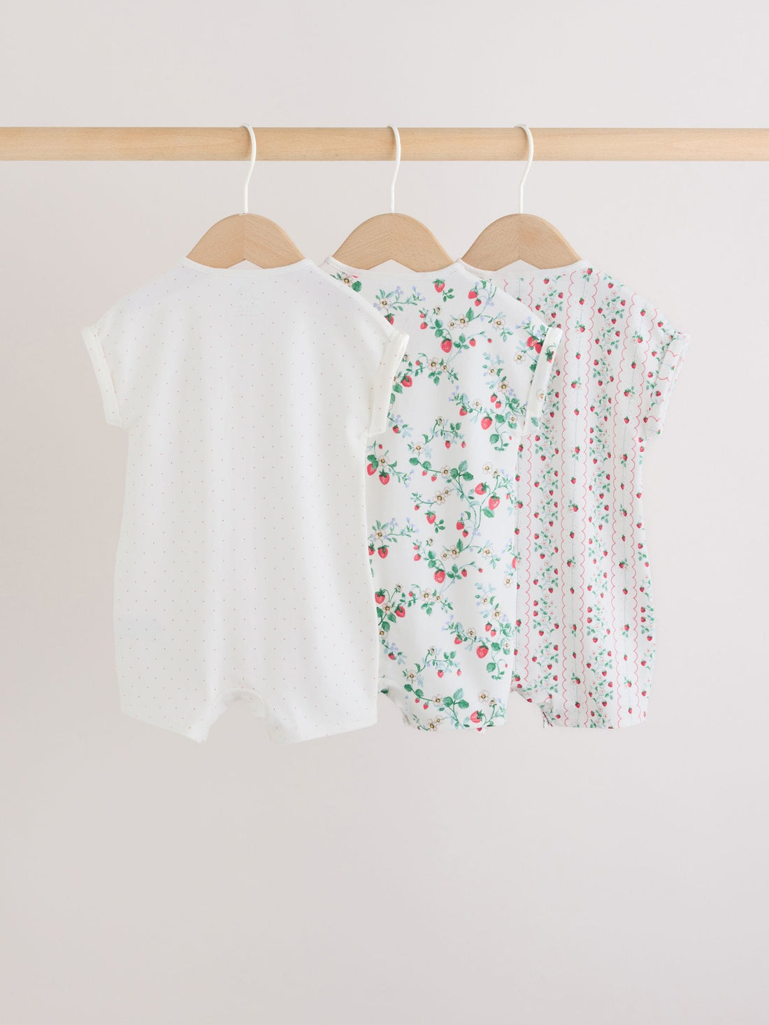 White Strawberry Printed Jersey Baby Rompers 4 Pack