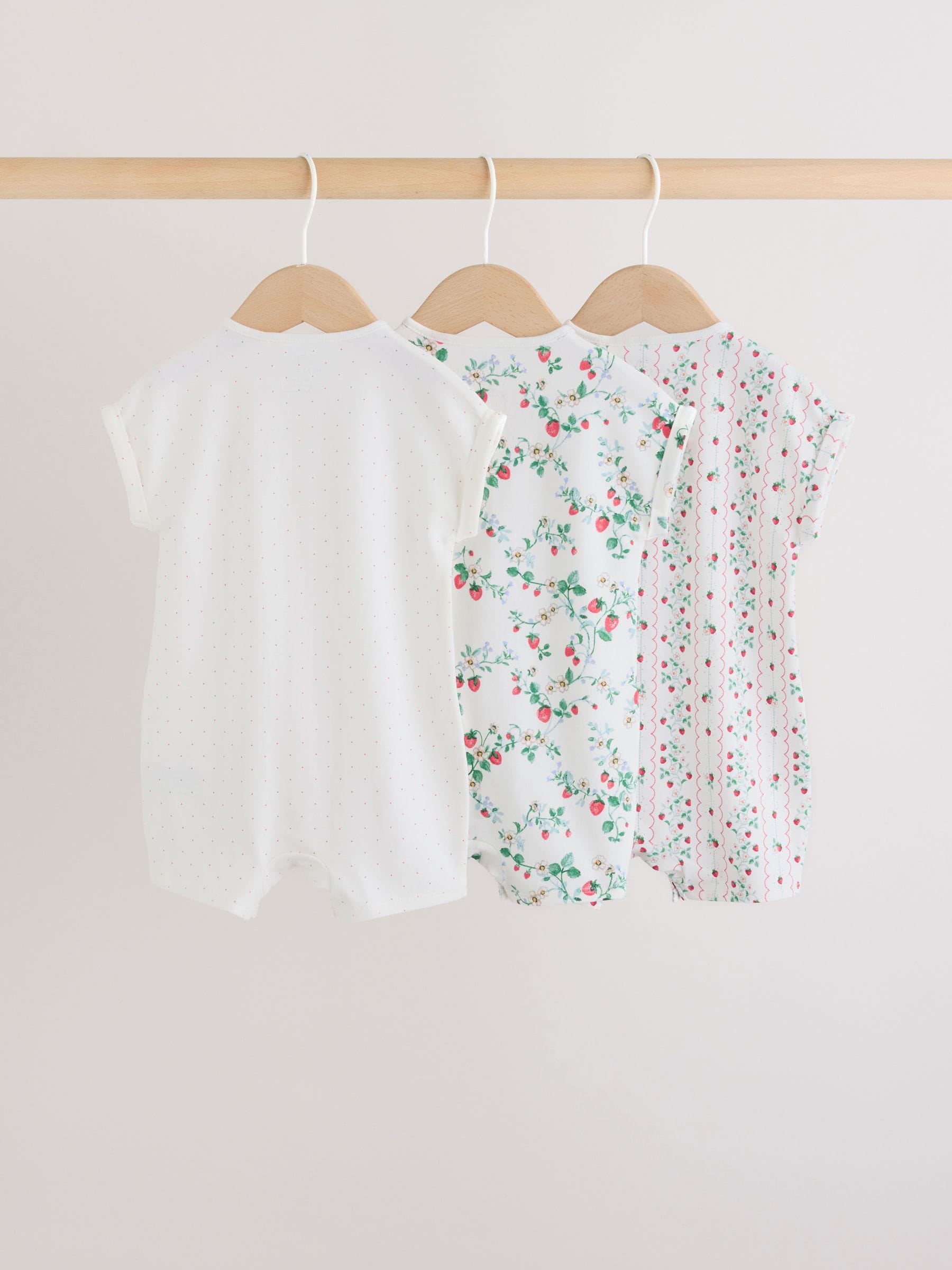 White Strawberry Printed Jersey Baby Rompers 4 Pack