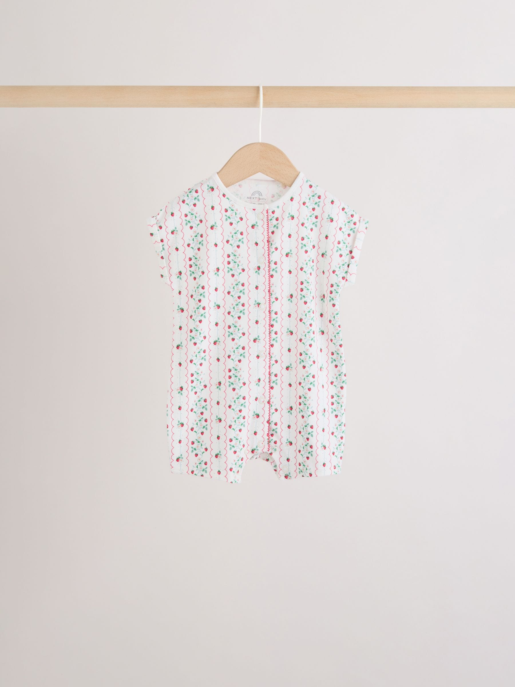 White Strawberry Printed Jersey Baby Rompers 4 Pack