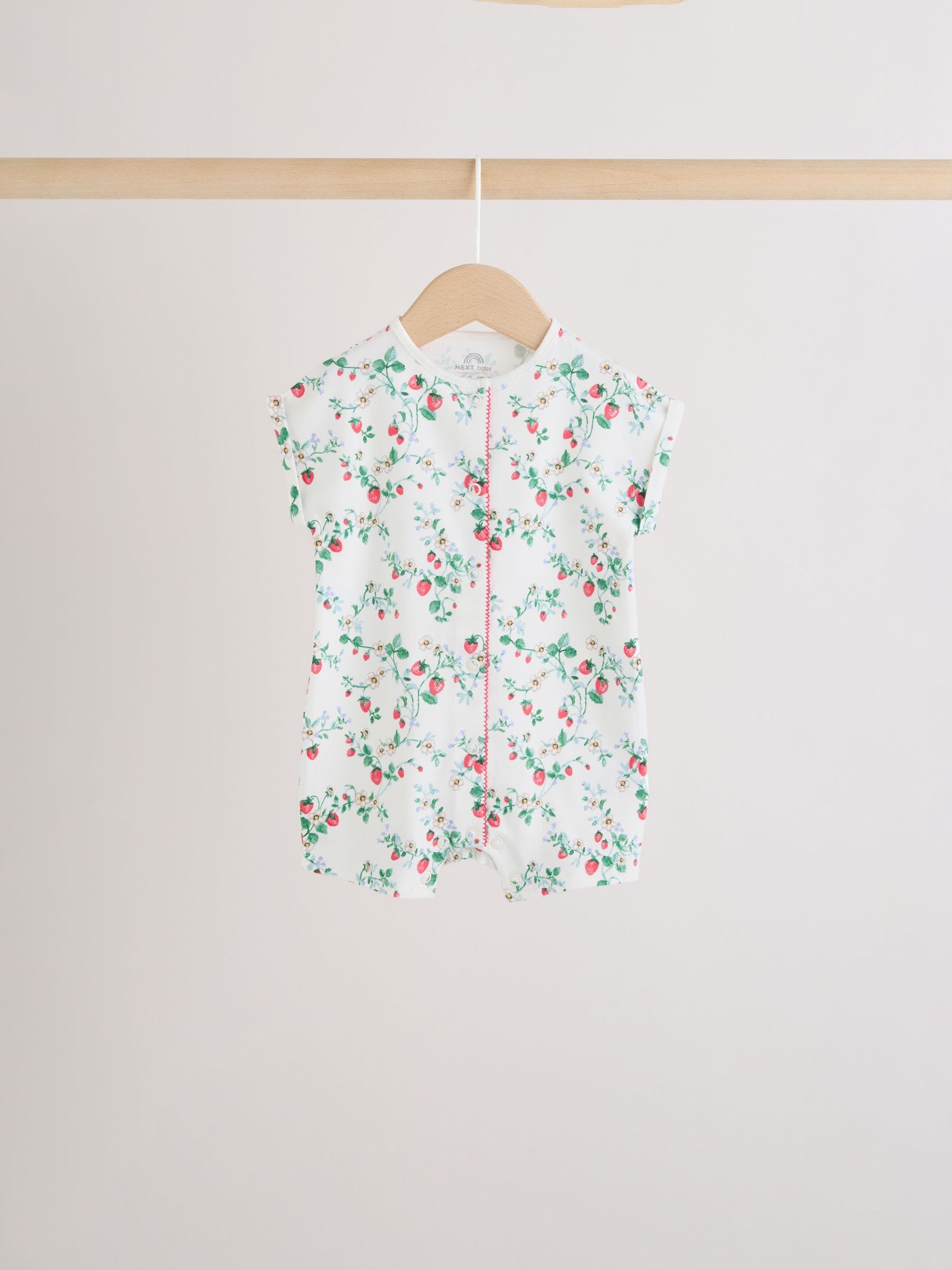 White Strawberry Printed Jersey Baby Rompers 4 Pack