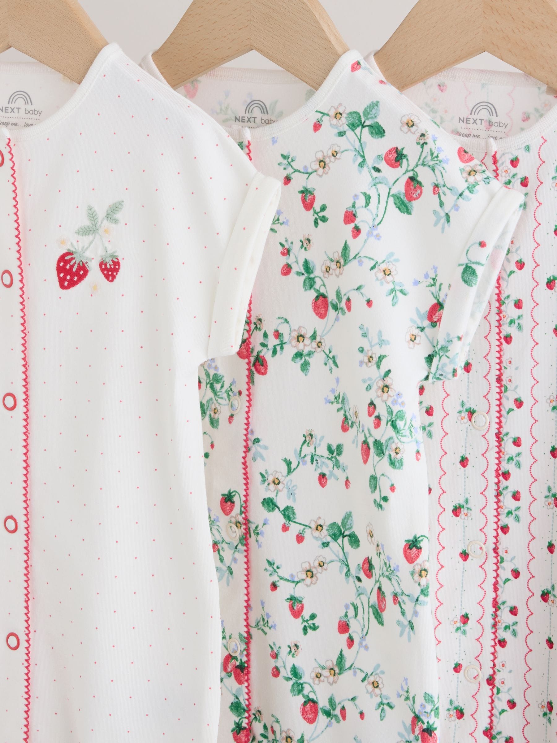 White Strawberry Printed Jersey Baby Rompers 4 Pack