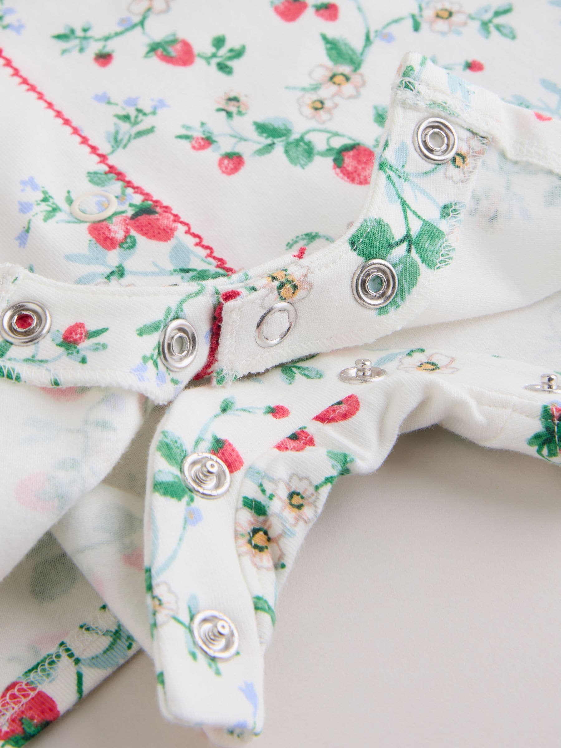 White Strawberry Printed Jersey Baby Rompers 4 Pack