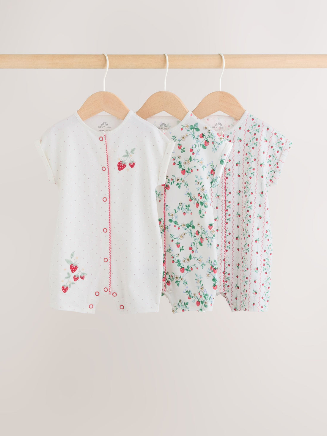 White Strawberry Printed Jersey Baby Rompers 4 Pack