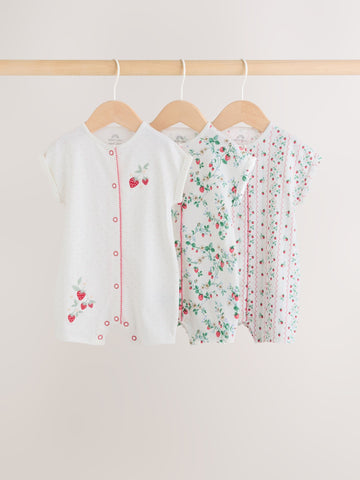White Strawberry Printed Jersey Baby Rompers 4 Pack