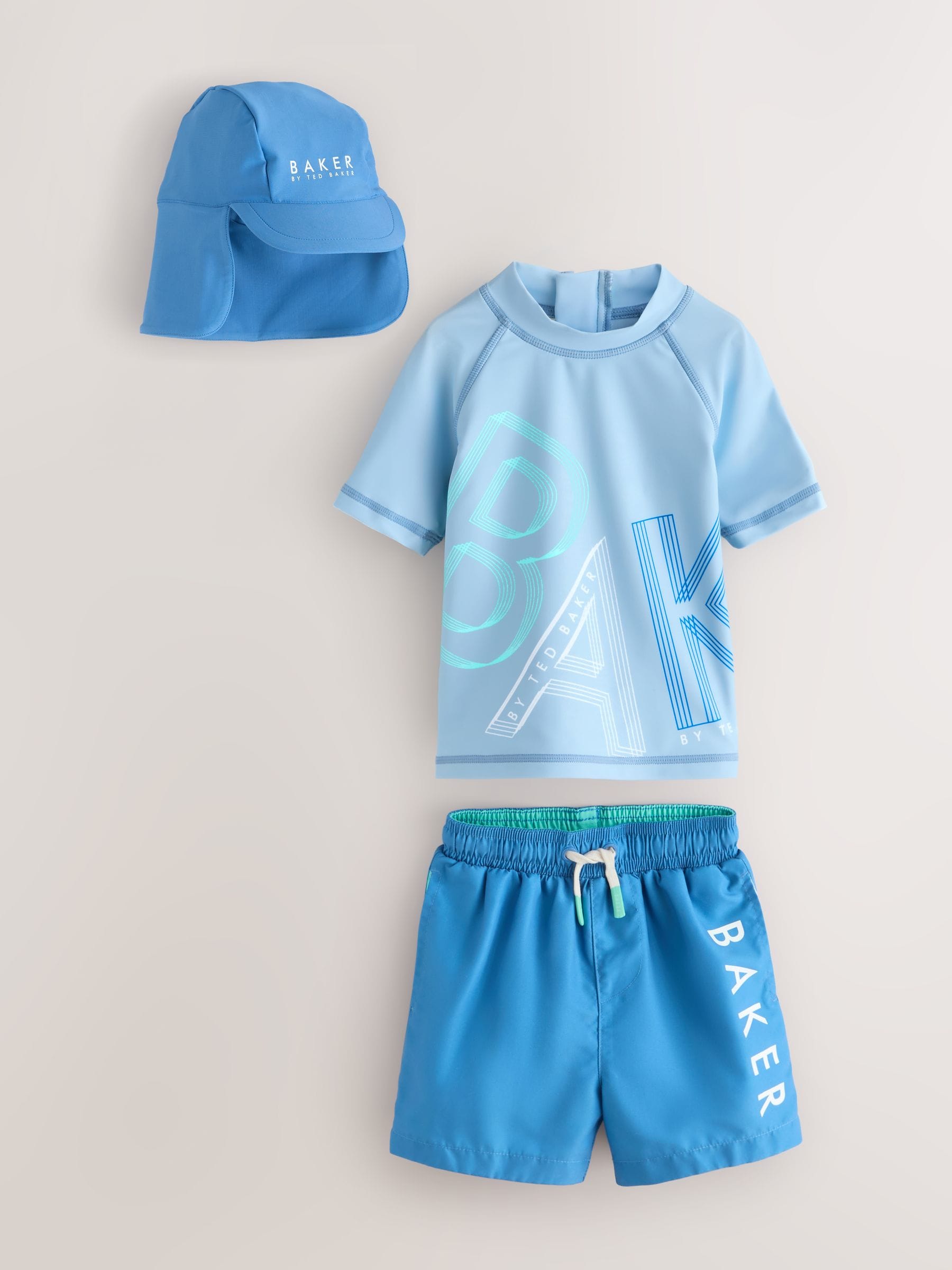 Baker by Ted Baker Blue Swim Top Shorts and Hat Set