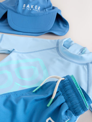 Baker by Ted Baker Blue Swim Top Shorts and Hat Set