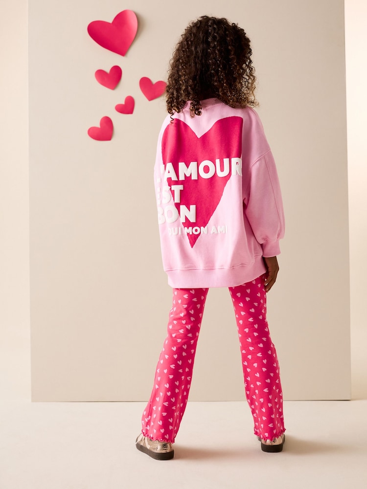 Pink/Red Heart Sweatshirt and Flare Leggings Set (3-16yrs) - Image 1 of 9