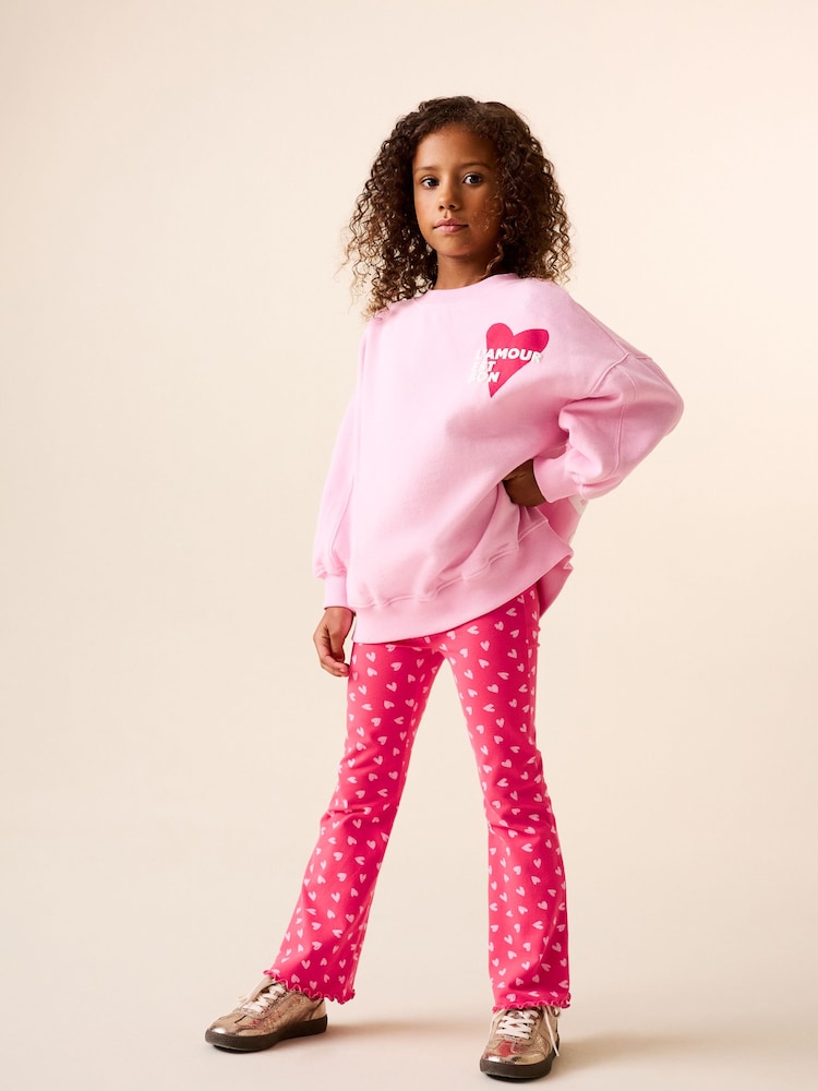 Pink/Red Heart Sweatshirt and Flare Leggings Set (3-16yrs) - Image 1 of 9