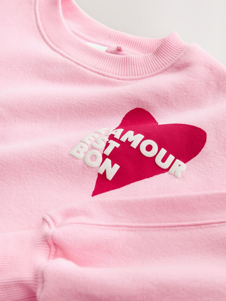 Pink/Red Heart Sweatshirt and Flare Leggings Set (3-16yrs) - Image 8 of 9