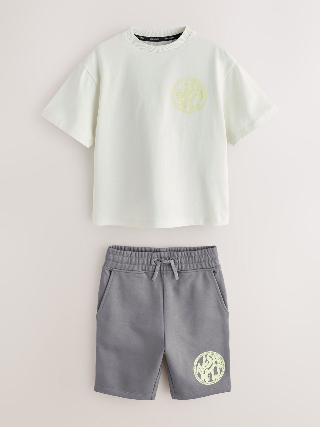 smALLSAINTS White/Green Distortion T-Shirt and Sweat Shorts Set