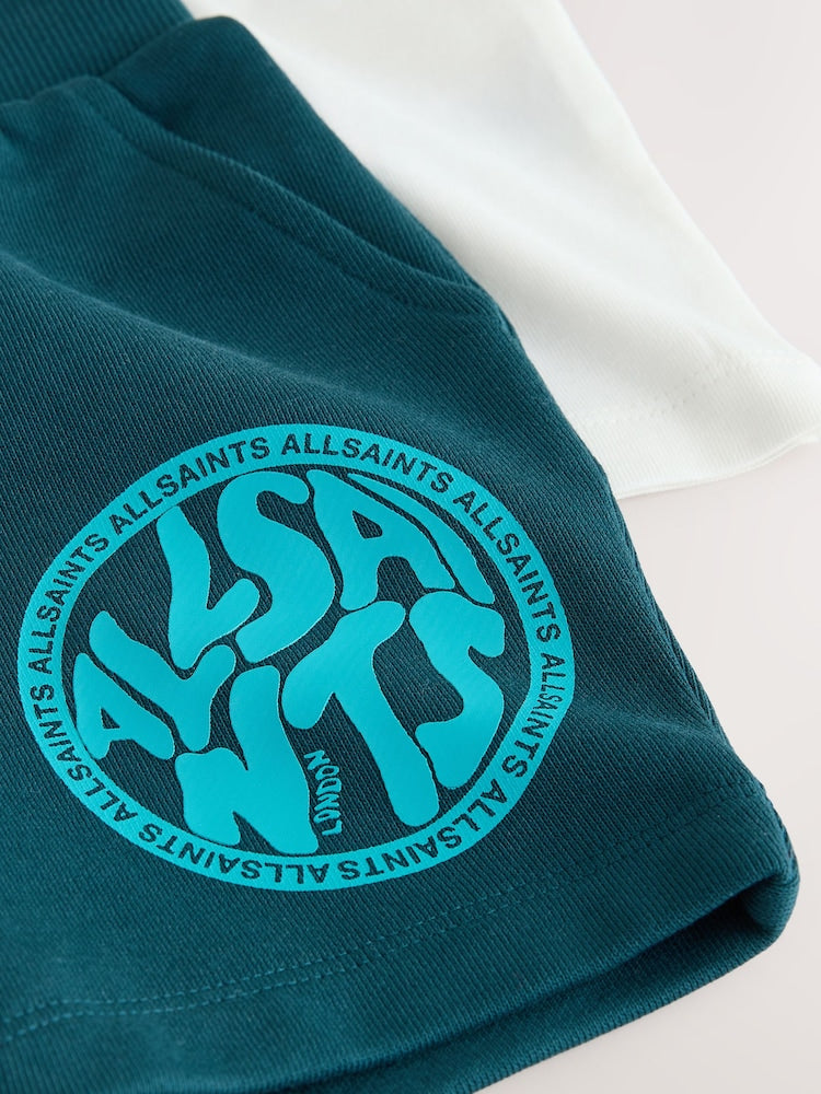 smALLSAINTS White/Blue Distortion T-Shirt and Sweat Short Younger Set