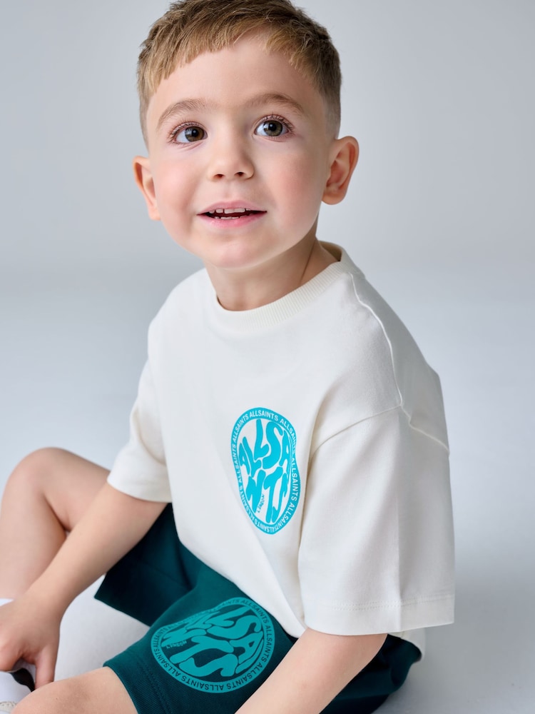 smALLSAINTS White/Blue Distortion T-Shirt and Sweat Short Younger Set