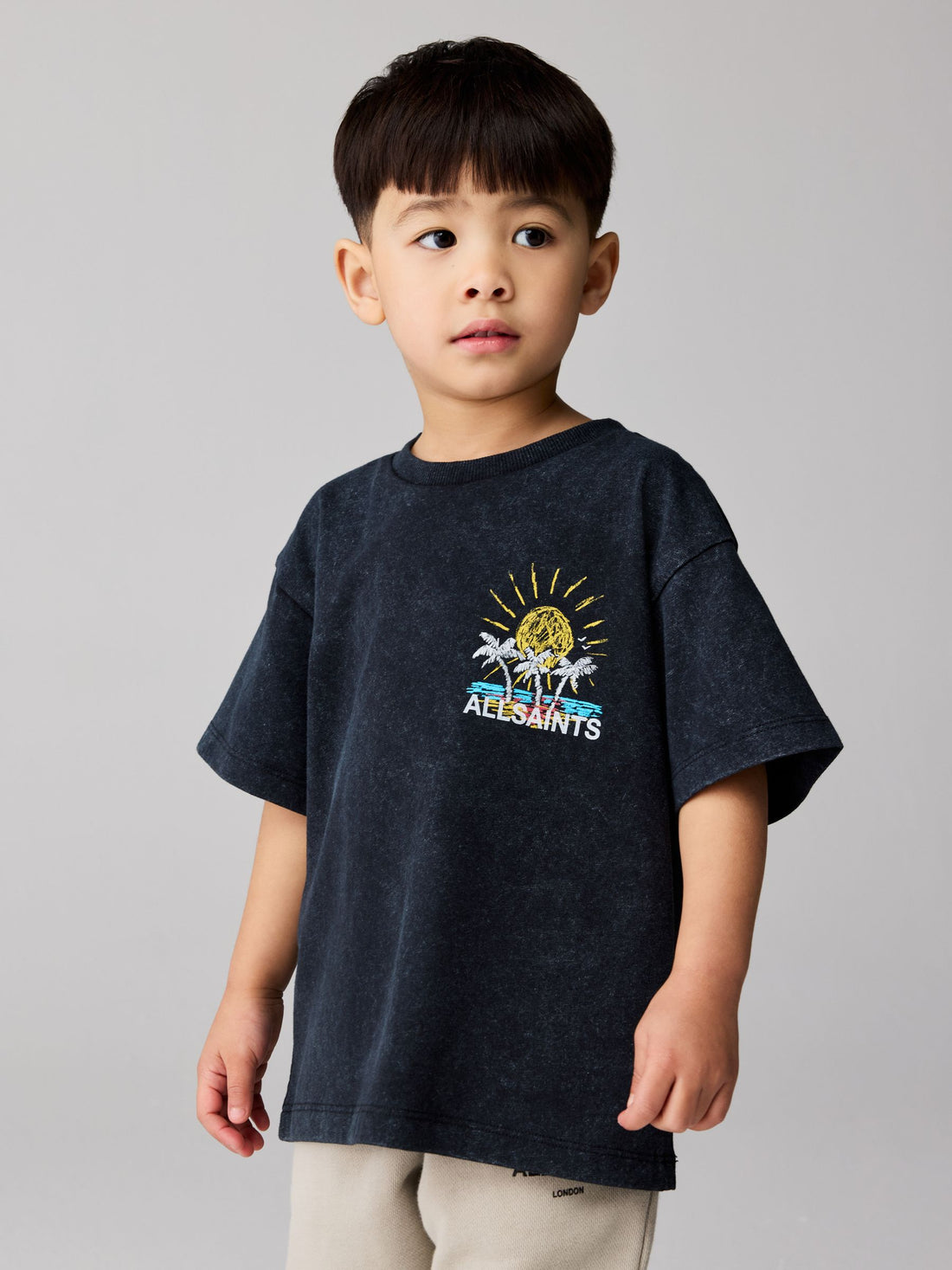 smALLSAINTS Washed Black/Cove Crayon Graphic Oversized Younger Crew Neck T-Shirt