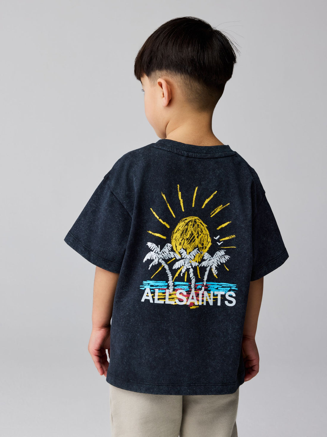 smALLSAINTS Washed Black/Cove Crayon Graphic Oversized Younger Crew Neck T-Shirt