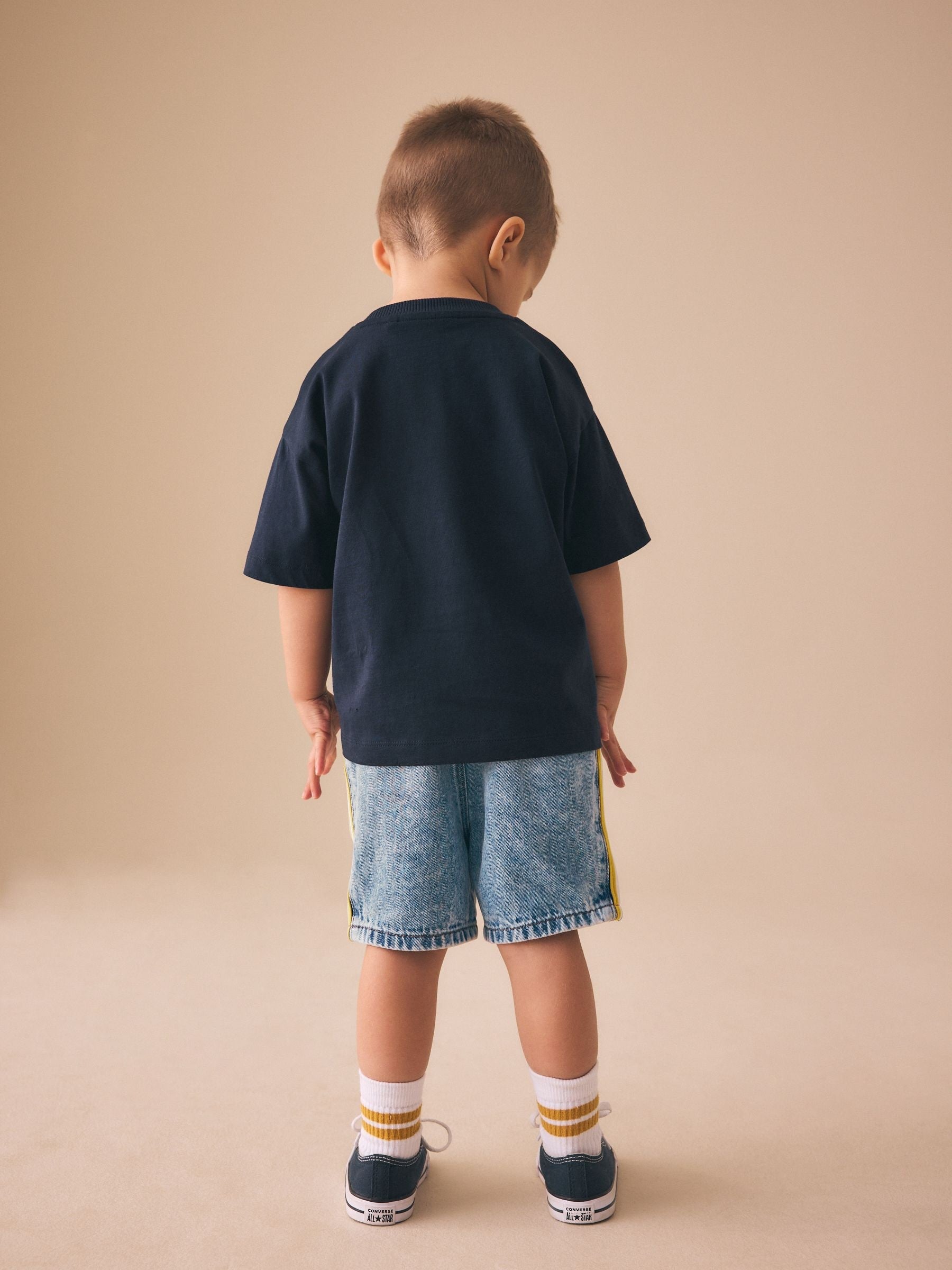 Blue Side Stripe Pull On Loose Denim Shorts (3mths-7yrs)