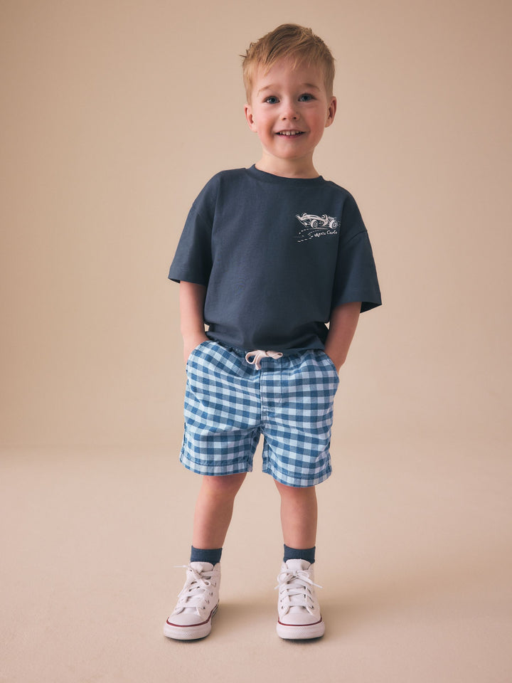 Blue Gingham Pull On Loose Denim Shorts (3mths-7yrs)