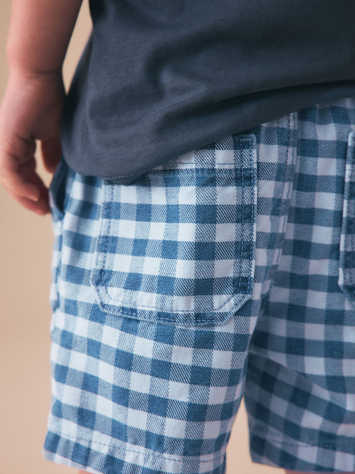 Blue Gingham Pull On Loose Denim Shorts (3mths-7yrs)
