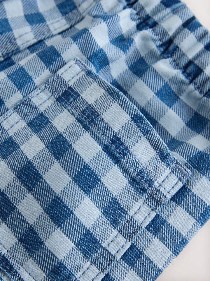 Blue Gingham Pull On Loose Denim Shorts (3mths-7yrs)