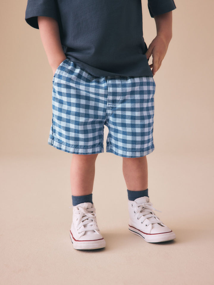 Blue Gingham Pull On Loose Denim Shorts (3mths-7yrs)