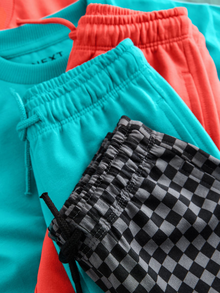 Coral/Aqua/Black Slogan Short Sleeve T-Shirt and Shorts Set 3 Pack (3mths-7yrs)