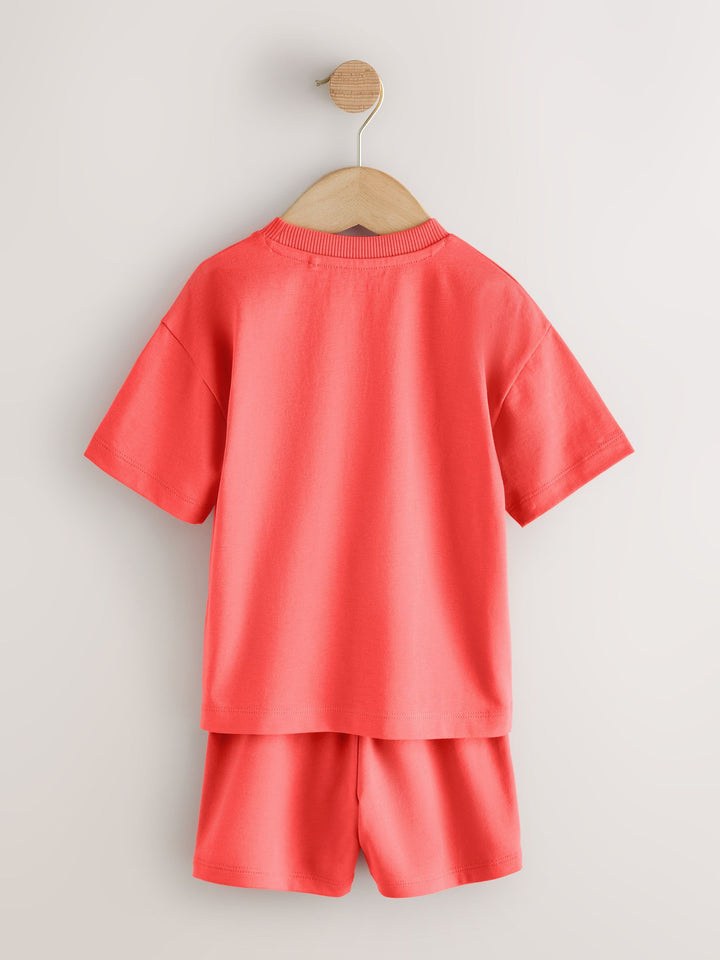 Coral/Aqua/Black Slogan Short Sleeve T-Shirt and Shorts Set 3 Pack (3mths-7yrs)